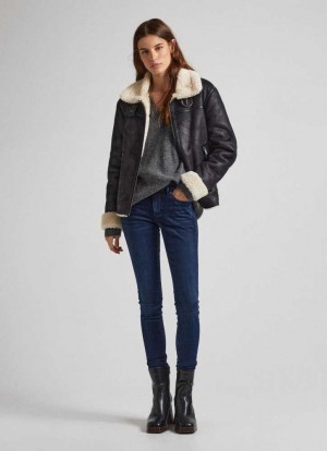 Jeans Skinny Pepe Jeans Pixie Flaco Fit Mid-rise Jeans Mujer Azules | 501FQHSRM