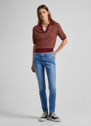 Jeans Skinny Pepe Jeans Pixie Flaco Fit Mid-rise Jeans Mujer Azules | 214RACPBK