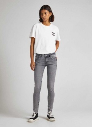 Jeans Skinny Pepe Jeans Pixie Flaco Fit Mid-rise Jeans Mujer Azules | 145KDYFQE