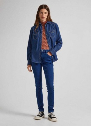 Jeans Skinny Pepe Jeans Regent Flaco Fit High-rise Jeans Mujer Azules | 508RUGVYZ