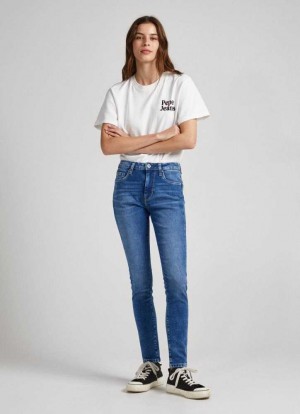 Jeans Skinny Pepe Jeans Regent Flaco Fit High-rise Jeans Mujer Azules | 710CHXZKL