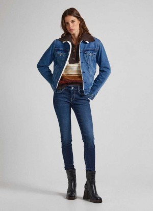 Jeans Skinny Pepe Jeans Soho Flaco Fit Mid-rise Jeans Mujer Azules | 018BXUFAL