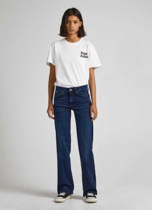 Jeans Slim Pepe Jeans Aubrey Slim Fit Mid-rise Jeans Mujer Azules | 961IWSJYV