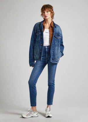 Jeans Slim Pepe Jeans High-rise Slim Fit Jeans Mujer Azules | 932ORNGTJ