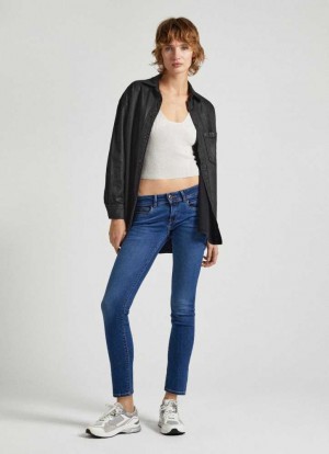 Jeans Slim Pepe Jeans Low-rise Slim Fit Jeans Mujer Azules | 380IJDENM