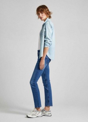 Jeans Slim Pepe Jeans Low-rise Slim Fit Jeans Mujer Azules | 063PFRCMT