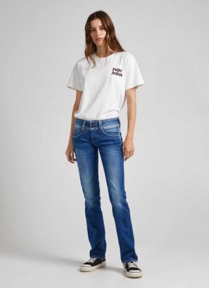 Jeans Slim Pepe Jeans Mid-rise Regular Fit Jeans Mujer Azules | 903SNJLWH