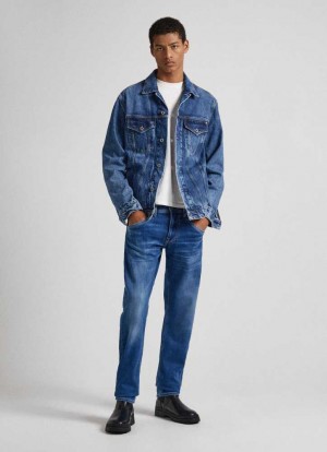 Jeans Slim Pepe Jeans Pista Regular Fit Mid-rise Jeans Hombre Azules | 986UDCJTZ