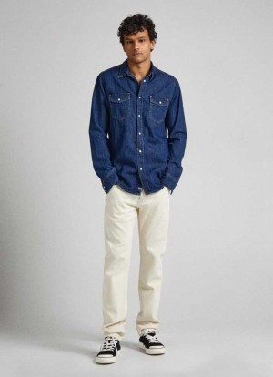 Jeans Slim Pepe Jeans Stanley Fit Mid-rise Jeans Hombre Azules | 287JBPGRZ