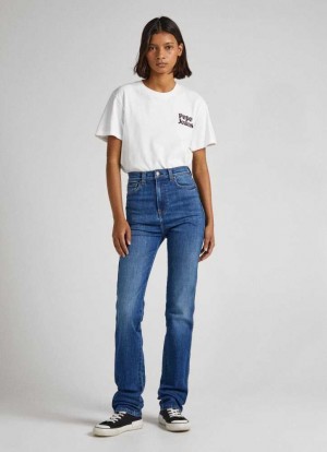 Jeans Straight Pepe Jeans Cleo Directo Fit High-rise Jeans Mujer Azules | 386EVPLFQ