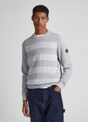 Jerséis Pepe Jeans A Rayas Algodon Sweatshirt Hombre Gris | 792HOPTAL