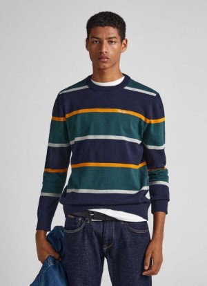 Jerséis Pepe Jeans A Rayas Algodon Sweatshirt Hombre Azules | 645ZPHFJG