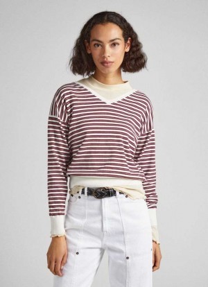 Jerséis Pepe Jeans A Rayas Pima Algodon Jumper Mujer Multicolor | 065GWFLPZ