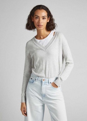 Jerséis Pepe Jeans Acanalado Knit Mujer Gris Claro | 690IHWURQ