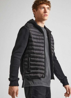 Jerséis Pepe Jeans Acolchado Knit Jacket With Hood Hombre Negras | 791FHKZLS