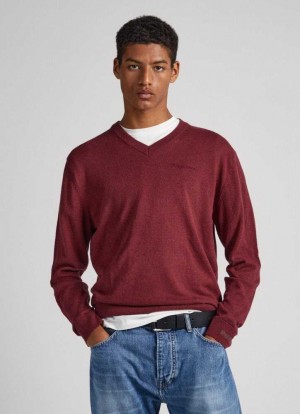 Jerséis Pepe Jeans Algodon V-neck Knit Hombre Burdeos Rojas | 065LHOGMV