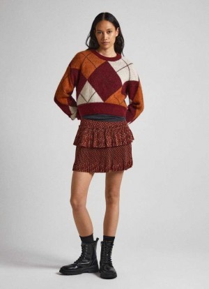 Jerséis Pepe Jeans Argyle Jacquard Knit Mujer Burdeos Rojas | 205XGOKAZ
