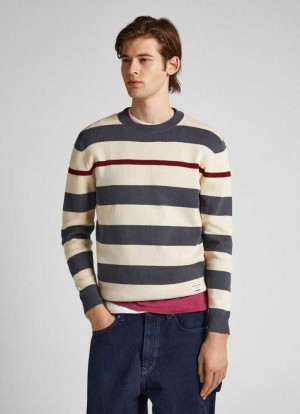 Jerséis Pepe Jeans Breton Stripe Print Sweatshirt Hombre Gris | 694EHWPVO