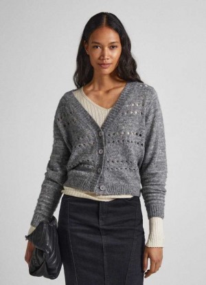Jerséis Pepe Jeans Cardigan With Openwork Details Mujer Gris Oscuro | 698AYUTBR