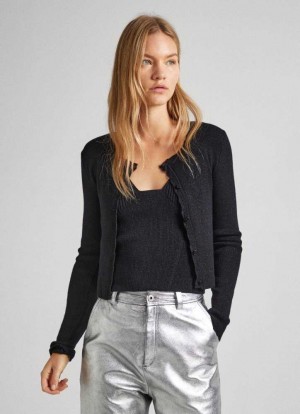 Jerséis Pepe Jeans Cardigan With Wavy Edges Mujer Negras | 789ZWESLN