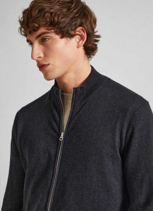 Jerséis Pepe Jeans Cashmere And Algodon Knit Jacket Hombre Negras | 790FVPTZS