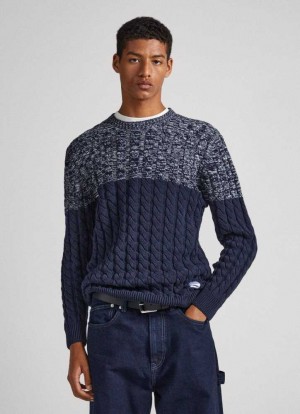 Jerséis Pepe Jeans Colour Block Cable Knit Jumper Hombre Azules | 320AQXFBE