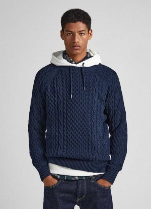 Jerséis Pepe Jeans Crew Neck Cable Knit Jumper Hombre Azules | 932NFYVEP