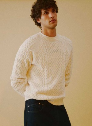 Jerséis Pepe Jeans Crew Neck Cable Knit Jumper Hombre Blancas | 693NWFRUP
