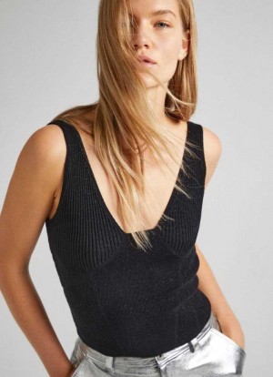 Jerséis Pepe Jeans De Punto Top With V-neckline Mujer Negras | 389ANRUXO