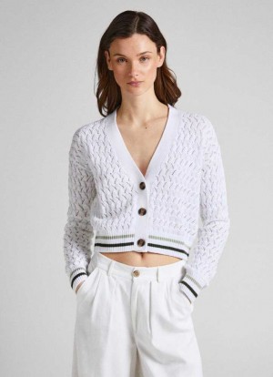 Jerséis Pepe Jeans Diamond Openwork Cardigan Mujer Blancas | 061IOGYQX