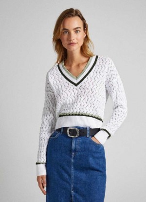 Jerséis Pepe Jeans Diamond Openwork Knit Mujer Blancas | 761VPELGQ