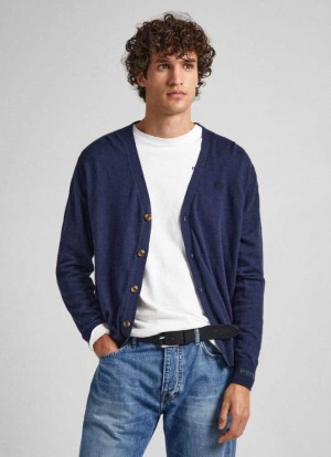Jerséis Pepe Jeans Embroidered Logo Cardigan Hombre Azules | 631CAVNBG