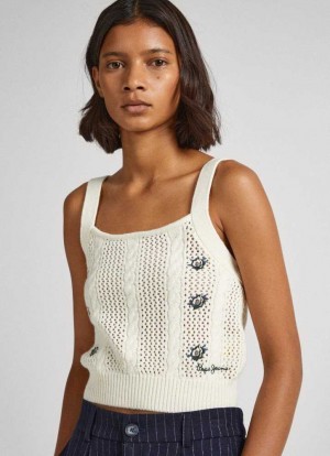 Jerséis Pepe Jeans Floral Knit Top Mujer Blancas | 913AOKHBM