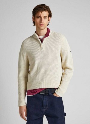 Jerséis Pepe Jeans Half-zip Algodon Jumper Hombre Blancas | 329ARLFVW