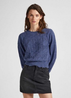 Jerséis Pepe Jeans Hearts Openwork Knit Mujer Azules | 409GEVYWK