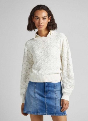 Jerséis Pepe Jeans Hearts Openwork Knit Mujer Blancas | 245ZYWLNU