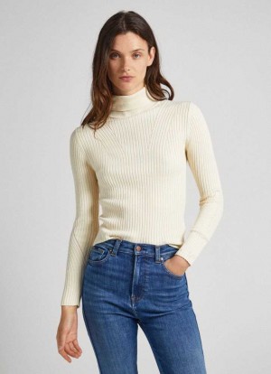 Jerséis Pepe Jeans High Neck Acanalado Knit Mujer Blancas | 421XVUKJS