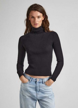 Jerséis Pepe Jeans High Neck Acanalado Knit Mujer Negras | 769LRNEMC