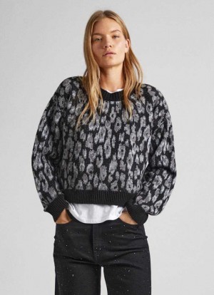 Jerséis Pepe Jeans Knit Jumper With Animal Print Mujer Negras | 154OLHJMN
