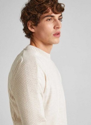 Jerséis Pepe Jeans Knit Jumper With Back Cable-knit Hombre Blancas | 572XCEWDH