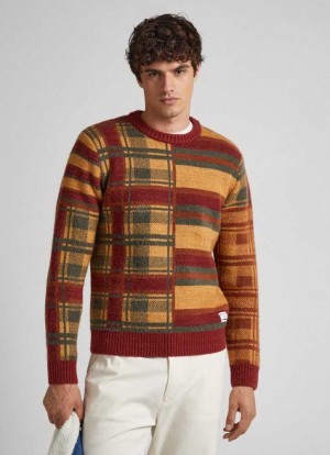 Jerséis Pepe Jeans Multy Check Algodon Sweatshirt Hombre Naranjas | 054NHQULT