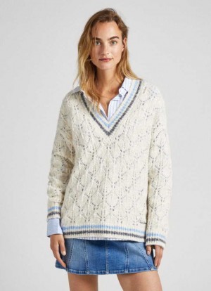 Jerséis Pepe Jeans Openwork Detail Jumper Mujer Blancas | 826CNJRWH
