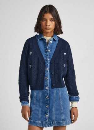 Jerséis Pepe Jeans Rib Detail Cardigan Mujer Azules | 071JGVDIM