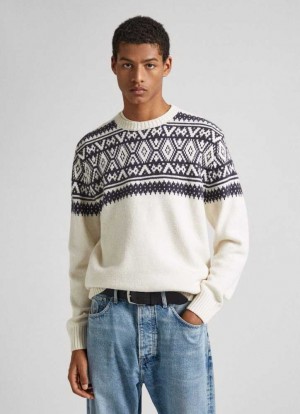 Jerséis Pepe Jeans Round Neck Jacquard Sweatshirt Hombre Blancas | 310SQRKVZ