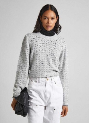 Jerséis Pepe Jeans Strass Detail Knit Mujer Gris Claro | 403TUEPMC
