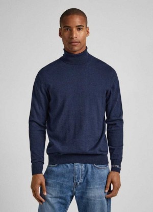 Jerséis Pepe Jeans Turtle Neck Algodon Knit Hombre Azules | 347NHMBJO