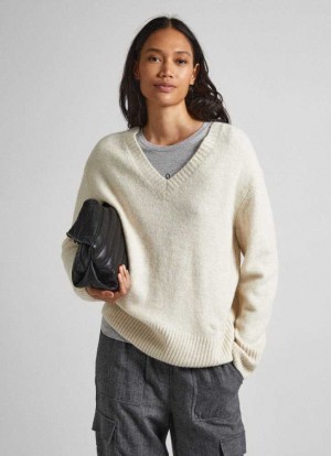 Jerséis Pepe Jeans V-neck Knit Mujer Blancas | 842NDXVSC