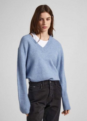 Jerséis Pepe Jeans V-neck Knit Mujer Gris Azules | 570CWVLMH