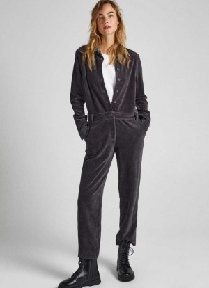 Mono Pepe Jeans Elastic Corduroy Jumpsuit Mujer Gris Oscuro | 973SJGDQY