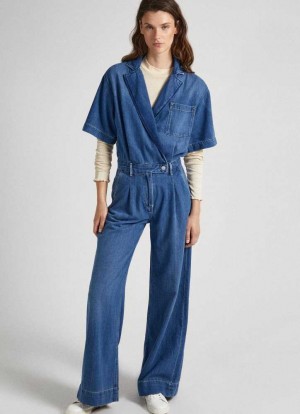 Mono Pepe Jeans Long Denim Jumpsuit Mujer Azules | 576AFBXNV